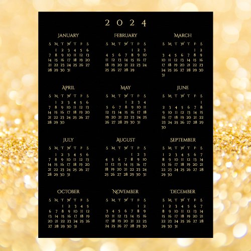 2024 Black Gold Full Year Home Office Calendar Poster