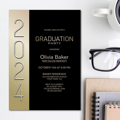 2024 Black Gold Graduation Party Invitation