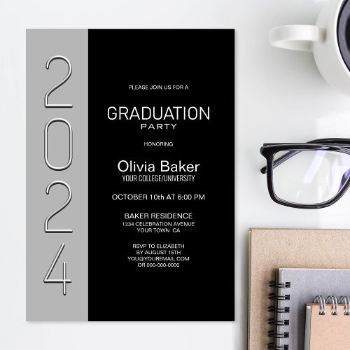 2024 Black Grey Graduation Party Invitation