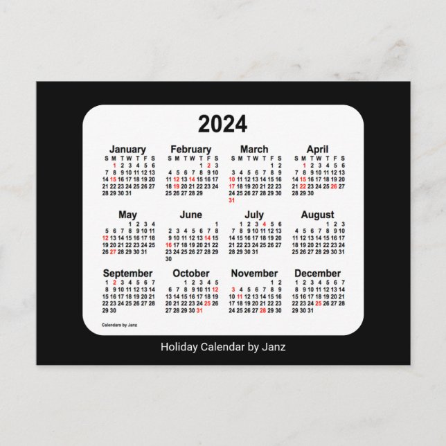 2024 Black Holiday Mini Calendar by Janz Postcard (Front)