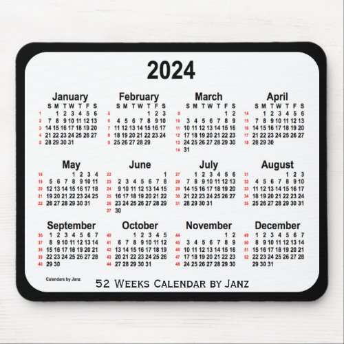 2024 Black Two Tone 52 Weeks Calendar by Janz Mouse Pad