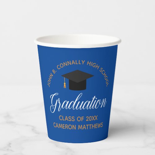 2024 Blue Graduation Custom High School Party Paper Cups