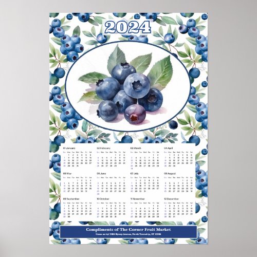 2024 Blueberries Custom Calendar  Poster