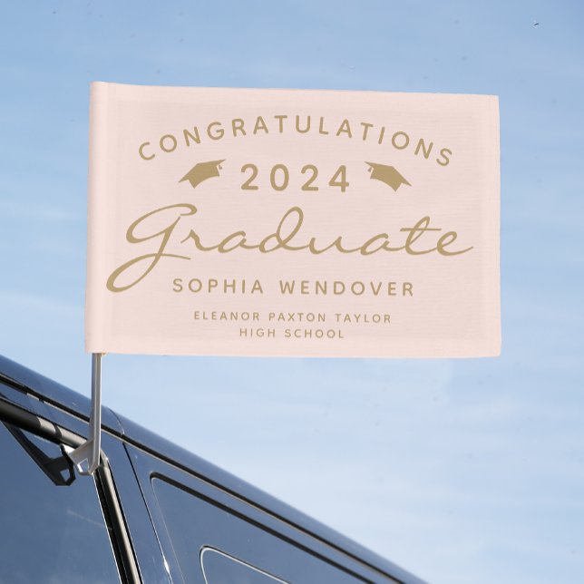 2024 Blush Pink Gold Script Caps Graduation Car Flag (Creator Uploaded)