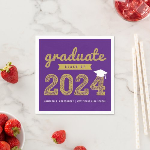 2024 Bold Gold Sketch Text Modern Graduation Party Napkins