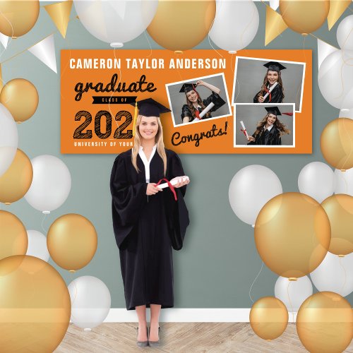 2024 Bold Sketch 3 Photo Collage Graduation Party Banner