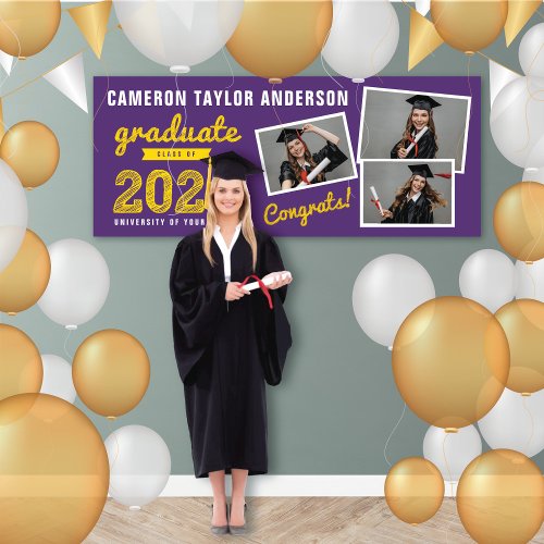 2024 Bold Sketch 3 Photo Collage Graduation Party Banner