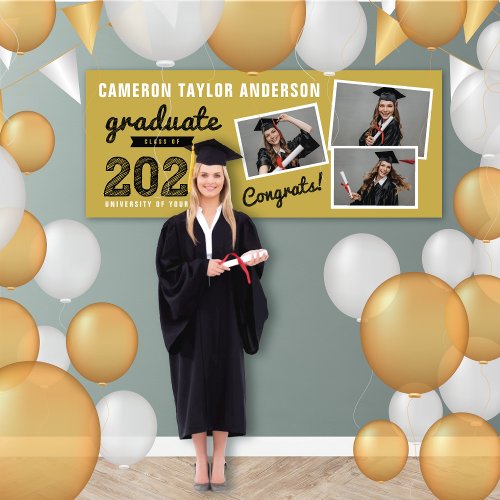 2024 Bold Sketch 3 Photo Collage Graduation Party Banner