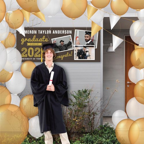 2024 Bold Sketch 3 Photo Collage Graduation Party Banner