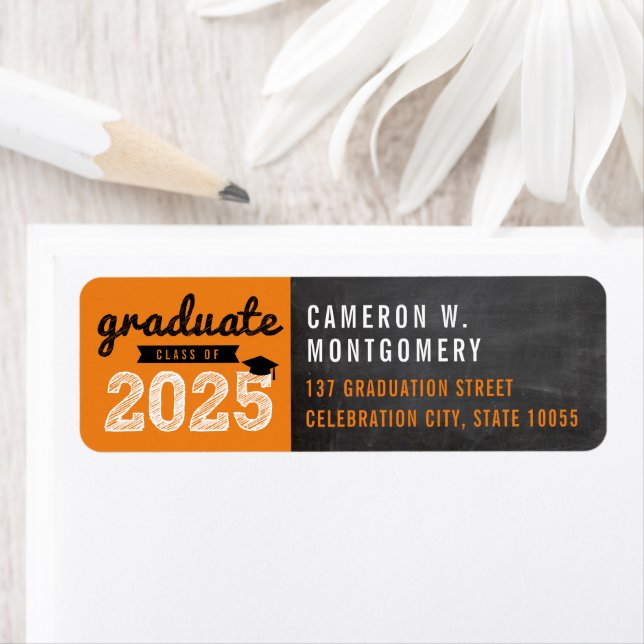 2024 Bold Sketch Modern Orange Graduation Address Label (Insitu)