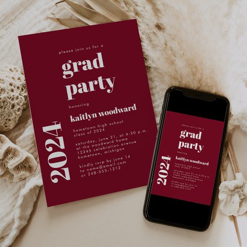2024 Bold Typography Burgundy Graduation Party Invitation