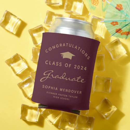 2024 Burgundy Gold Graduation Can Cooler