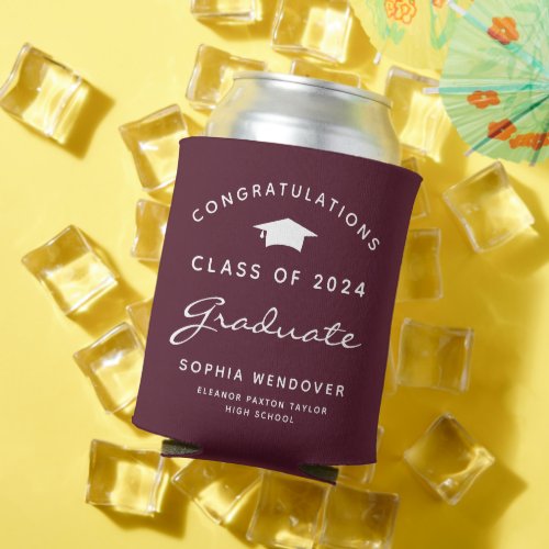 2024 Burgundy White Graduation Can Cooler