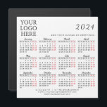 2024 Business Calendar Magnet With Logo Simple<br><div class="desc">This simple square 2024 magnetic calendar with a white background is a template to place your logo, add company contacts, slogan or another text for your clients and colleagues. It's a Monday to Sunday calendar where months are in script font. Saturdays and Sundays are in red to plan and discuss...</div>