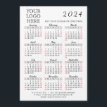 2024 Business Calendar Magnet with Your Logo<br><div class="desc">This simple 2024 business calendar 5" x 7" magnetic card features templates to place your logo, add company contacts, slogan, or other text. Saturdays and Sundays are in red to plan and discuss the working days easier. Months are in script font. It's a practical gift for clients and colleagues for...</div>