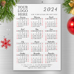 2024 Business Calendar Magnet with Your Logo<br><div class="desc">This simple 2024 business calendar 5" x 7" magnetic card features templates to place your logo, add company contacts, slogan, or other text. Saturdays and Sundays are in red to plan and discuss the working days easier. Months are in script font. It's a practical gift for clients and colleagues for...</div>