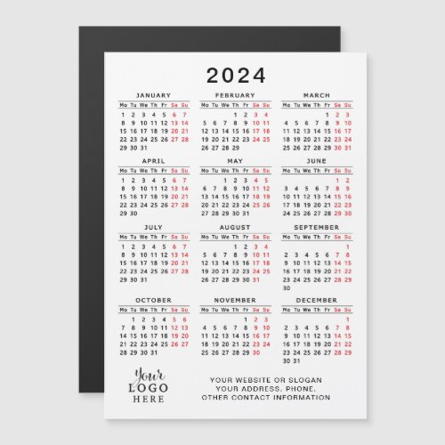2024 Business Logo Calendar Magnet White Black Red