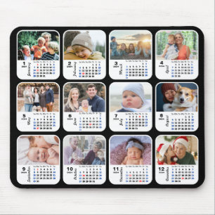 2024 Calendar 12 Family Photo Collage US Holidays Mouse Pad