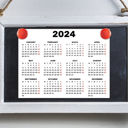 2024 Calendar 12 Month Black  White Office Wall Photo Print