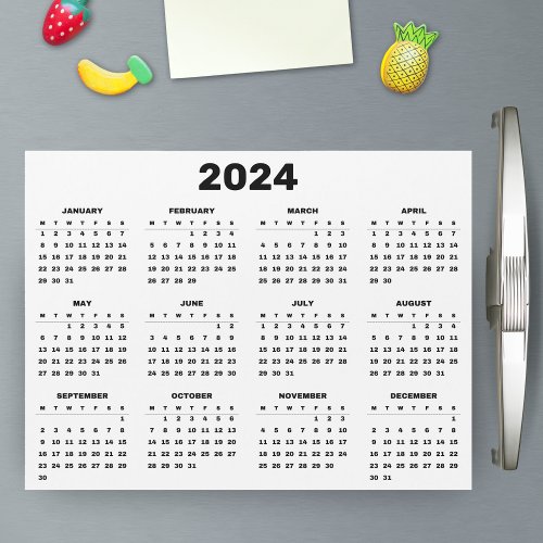 2024 Calendar 12 Month Black  White Refrigerator 