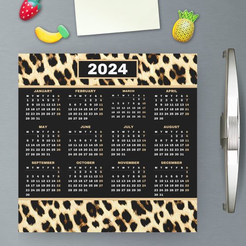 2024 Calendar 12 Month Brown Cheetah Leopard Print