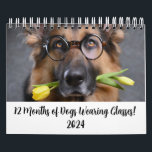 2024 Calendar 12 Months of Dogs Wearing Glasses<br><div class="desc">Brighten your mood daily with 12 months of dogs wearing glasses with seasonal themes. Makes a great Christmas,  New Years Gift,  Holiday Party Host or Hostess Gift for all the dog lovers out there.</div>