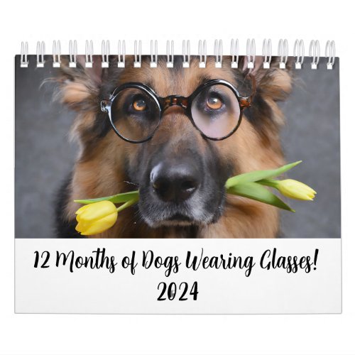 2024 Calendar 12 Months of Dogs Wearing Glasses