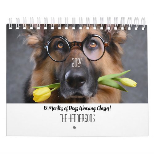 2024 Calendar 12 Months of Dogs Wearing Glasses