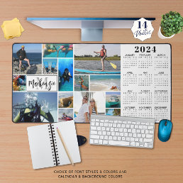 2024 Calendar 14 Photos Monogram Name Custom Color Desk Mat