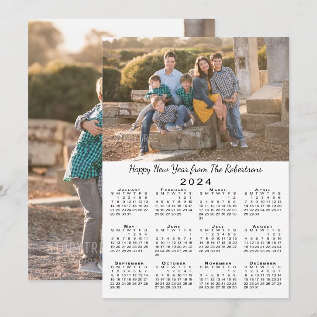 2024 Calendar 2 Custom Photos Happy New Year Holiday Card (Front/Back)