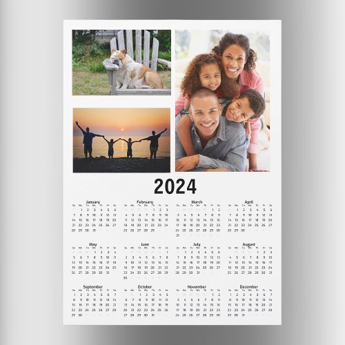 2024 Calendar 3 Photo Basic Full Year Family