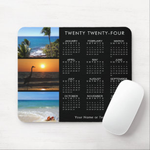 2024 Calendar 3 Photo Personalized Black Mouse Pad