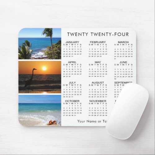 2024 Calendar 3 Photo Personalized Custom Color Mouse Pad