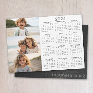 2024 Calendar - 3 Photos - Basic Grey White Magnet