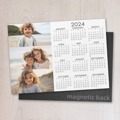 2024 Calendar _ 3 Photos _ Basic Grey White Magnet