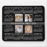 2024 Calendar 4 Custom Photo Name Black White Gray Mouse Pad<br><div class="desc">These simply modern 2024 calendar mousepads include a yearly calendar in bold white. The center includes a dark-gray stripe for your custom text, and an easy template for 4 of your Instagram-style square photos. The "background color" is black. You can customize further to change it (and the gray stripe) to...</div>