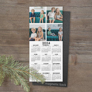 2024 Calendar - 4 Photo Collage Black White Magnet