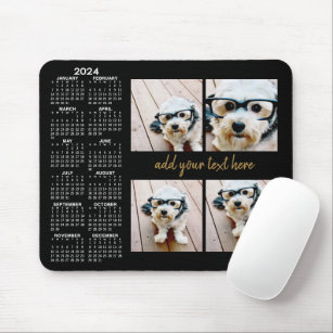 2024 Calendar - 4 photo collage modern script text Mouse Pad