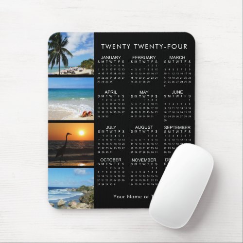 2024 Calendar 4 Photo Collage Personalized Color Mouse Pad