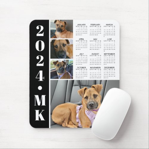 2024 Calendar 4 Photos Monogrammed Custom Color Mouse Pad