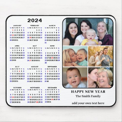 2024 Calendar 5 Family Photo US Holidays Simple Mouse Pad