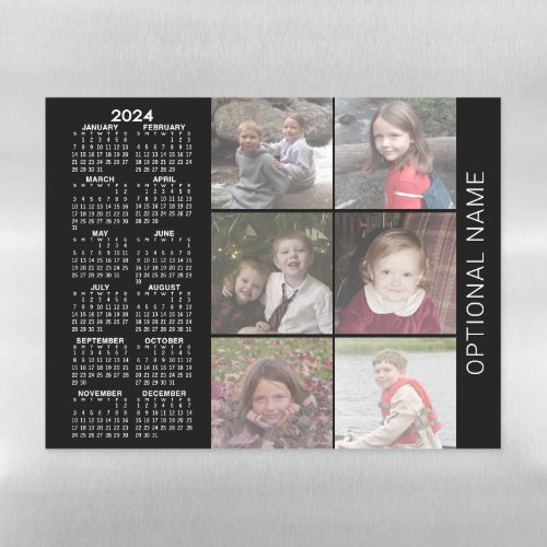 2024 Calendar _ 6 photo collage _ black Magnetic Dry Erase Sheet