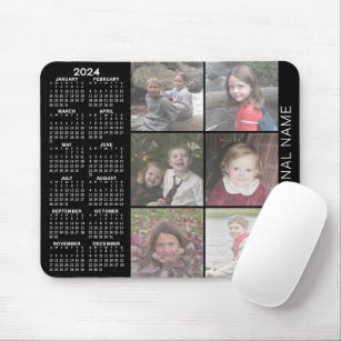 2024 Calendar - 6 photo collage - black Mouse Pad