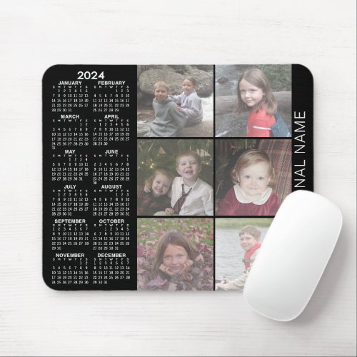 2024 Calendar _ 6 photo collage _ black Mouse Pad