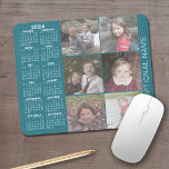 2024 Calendar - 6 photo collage - blue Mouse Pad<br><div class="desc">A 2024 calendar with a place for 6 photos. You can add a name,  monogram or other custom text. The calendar is uncluttered and easy to read. You can change the background color if you click on the customize link and go to the advanced design area.</div>