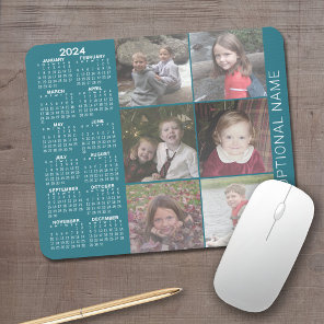 2024 Calendar - 6 photo collage - blue Mouse Pad