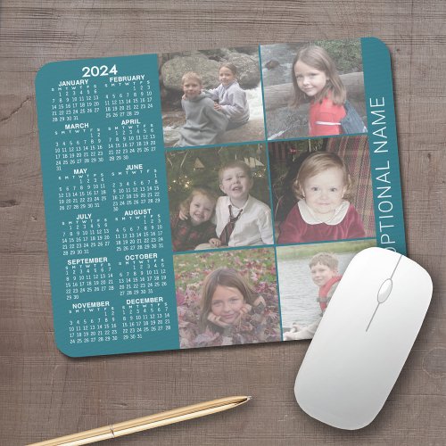 2024 Calendar _ 6 photo collage _ blue Mouse Pad