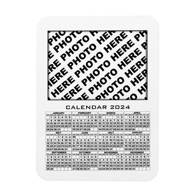 2024 Calendar Add 1 Photos Magnet White (Vertical)