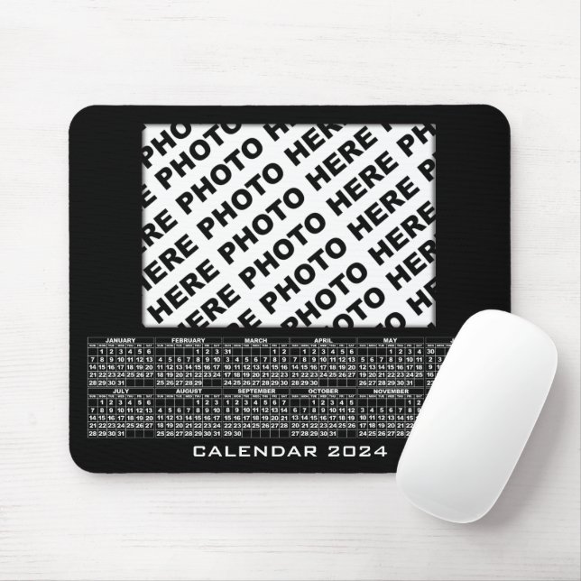 2024 Calendar Add 1 Photos Mousepad Black (With Mouse)