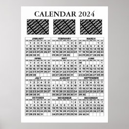 2024 Calendar Add 3 Photos Poster White 18x24in